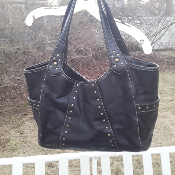Kenneth Cole Reaction Black Leather Large Hobo Bag studded - Picture 1 of 4